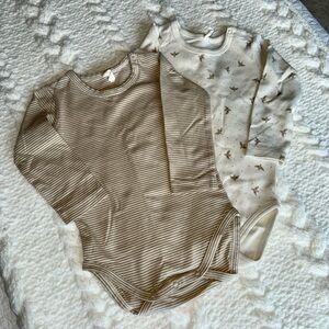 Quincy Mae Jersey Bodysuit, 2-Pack - Doves, Latte Micro Stripe